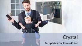  Presentation with social isolation - Slide set with baby safety - frustrated businessman holding cellphone background and a  colored foreground