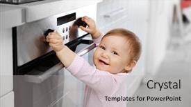  Presentation with child safety - Cool new presentation theme with baby safety - little child playing with electric backdrop and a light gray colored foreground