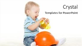  Presentation with child safety - Amazing presentation design having baby safety - little child plays with orange backdrop and a white colored foreground