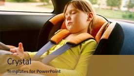  Presentation with sleepy yawning man driving car - Audience pleasing PPT theme consisting of baby safety - small girl sleeps in car backdrop and a gold colored foreground