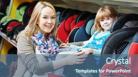  Presentation with car seat - PPT layouts consisting of baby safety - woman choosing child car seat background and a ocean colored foreground