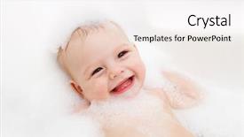  Presentation with baby bath - Presentation having baby shampoo - joyful infant lying in bath background and a white colored foreground