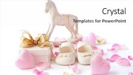  Presentation with birth announcement - Colorful PPT theme enhanced with baby shoes baby birth backdrop and a white colored foreground