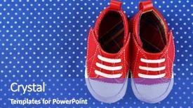  Presentation with baby shoes - Theme enhanced with baby shoes on blue cloth background and a cobalt blue colored foreground