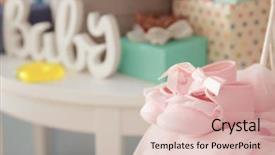  Presentation with baby shoes - Amazing PPT theme having baby shoes on blurred background backdrop and a lemonade colored foreground
