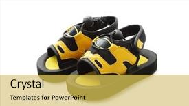  Presentation with baby shoes - Colorful PPT theme enhanced with two pairs colorful flip - baby shoes backdrop and a yellow colored foreground
