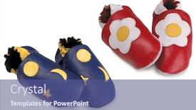  Presentation with baby shoes - Colorful PPT theme enhanced with closeup of beautiful woman eye with makeup woman with scarf backdrop and a gray colored foreground