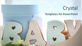  Presentation with babyshower - Theme enhanced with baby shower cookies on table background and a sky blue colored foreground