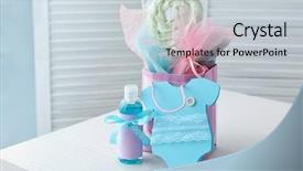  Presentation with baby shower gifts - Cool new PPT layouts with baby shower gifts on table backdrop and a lemonade colored foreground