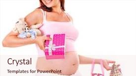  Presentation with pregnant woman - Audience pleasing presentation theme consisting of baby shower teddy bear - pregnant woman with shopping bag backdrop and a lemonade colored foreground