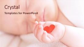  Presentation with cute baby - Colorful slide deck enhanced with baby sleeping holding in hand backdrop and a  colored foreground