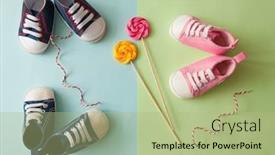  Presentation with baby color - Slide deck with baby-sneakers-and-lollipops background and a mint green colored foreground