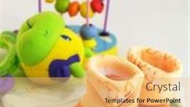  Presentation with baby toy - PPT theme with baby socks hat and toy background and a yellow colored foreground