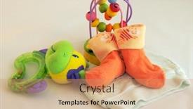  Presentation with socks - Colorful slides enhanced with baby socks hat and toys backdrop and a coral colored foreground