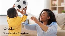  Presentation with african american baby - Presentation enhanced with baby son playing with soccer background and a coral colored foreground