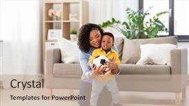  Presentation with african american baby - Presentation theme consisting of baby son playing with soccer background and a soft green colored foreground