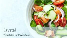  Presentation with spinach - Beautiful PPT theme featuring baby-spinach-cherry-tomato-cucumber backdrop and a sky blue colored foreground