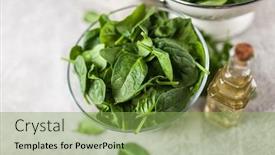  Presentation with spinach - Audience pleasing PPT layouts consisting of baby spinach leaves backdrop and a yellow colored foreground