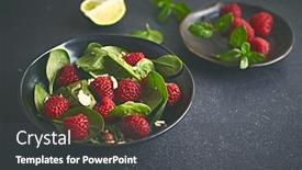  Presentation with hazelnuts - Theme with baby-spinach-with-raspberries-hazelnuts background and a dark gray colored foreground