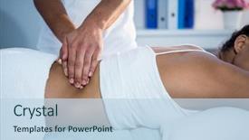  Presentation with physiotherapist - PPT layouts enhanced with baby spine - physiotherapist giving back massage background and a sky blue colored foreground
