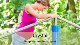  Presentation with fitness pregnancy - Slide deck consisting of baby spine - pregnant woman doing pregnancy exercises background and a  colored foreground