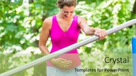  Presentation with pregnancy fitness - Presentation theme featuring baby spine - pregnant woman doing pregnancy exercises background and a  colored foreground
