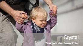  Presentation with step - Cool new PPT theme with baby step - father supporting his daughter development backdrop and a gray colored foreground