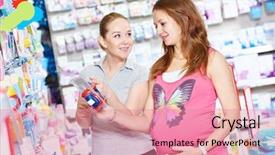  Presentation with pregnancy - Cool new presentation theme with baby store - young woman shopping during pregnancy backdrop and a coral colored foreground