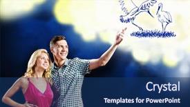  Presentation with young happy couple - PPT theme consisting of baby stork - young happy couple dreaming background and a  colored foreground