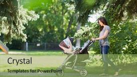  Presentation with park - Presentation having baby strollers - full length of young mother background and a seafoam green colored foreground