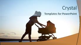  Presentation with motherhood - Slide deck consisting of baby strollers - silhouette of young mother enjoying background and a sky blue colored foreground