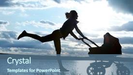  Presentation with mother doing yoga kids - PPT layouts with baby strollers - silhouette of young slim mother background and a ocean colored foreground