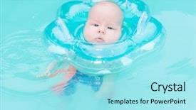  Presentation with tarjeta baby shower - Presentation design with baby swimming with neck swim ring in pool background and a arctic colored foreground