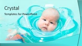  Presentation with swim - PPT layouts featuring baby swimming with neck swim ring in pool background and a cool aqua colored foreground