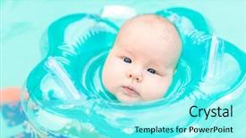  Presentation with swimming pool - Cool new PPT layouts with baby swimming with neck swim ring in pool backdrop and a arctic colored foreground