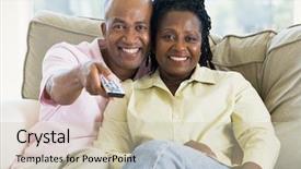  Presentation with television - Slides with baby television - couple relaxing in living room background and a soft green colored foreground