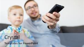  Presentation with family and home love concept - Beautiful presentation theme featuring baby television - family childhood fatherhood technology backdrop and a light blue colored foreground