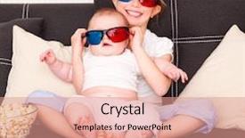  Presentation with two cute sisters playing - Cool new PPT theme with baby television - little cute sisters watching 3d backdrop and a coral colored foreground
