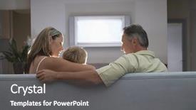  Presentation with home - Cool new PPT theme with baby television - patents with son on sofa backdrop and a gray colored foreground