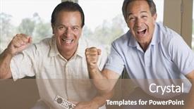  Presentation with television - Presentation theme with baby television - two men in living room background and a coral colored foreground