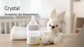  Presentation with milk baby - Slide deck consisting of baby texture - handmade knitted toy with bottle background and a light gray colored foreground