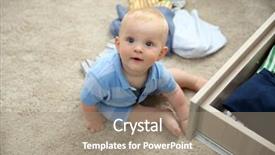  Presentation with baby clothes - Presentation design featuring baby throwing up clothes from wooden chest background and a coral colored foreground