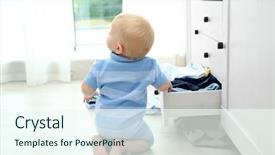  Presentation with baby clothes - Amazing presentation design having baby throwing up clothes from wooden chest backdrop and a cool aqua colored foreground