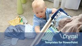 Presentation with baby clothes - Beautiful slide set featuring baby throwing up clothes from wooden chest backdrop and a ocean colored foreground