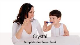  Presentation with baby teeth - PPT theme consisting of baby toothbrush - young mother and the little background and a soft green colored foreground