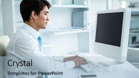  Presentation with computer vision video surveillance - Beautiful presentation design featuring baby touching mobile screen - asian businessman using his computer backdrop and a light blue colored foreground