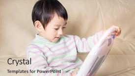  Presentation with story - PPT layouts consisting of baby touching mobile screen - asian little girl watching background and a lemonade colored foreground