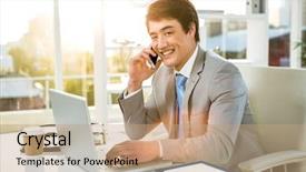  Presentation with phone - PPT theme enhanced with baby touching mobile screen - portrait of asian businessman using background and a coral colored foreground