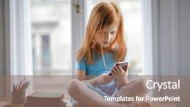  Presentation with smartphone - Presentation theme with baby touching mobile screen - red-haired little girl using background and a coral colored foreground