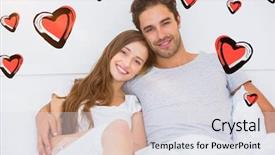  Presentation with smart watch red heart - Beautiful presentation theme featuring baby touching mobile screen - red hearts against portrait backdrop and a light gray colored foreground